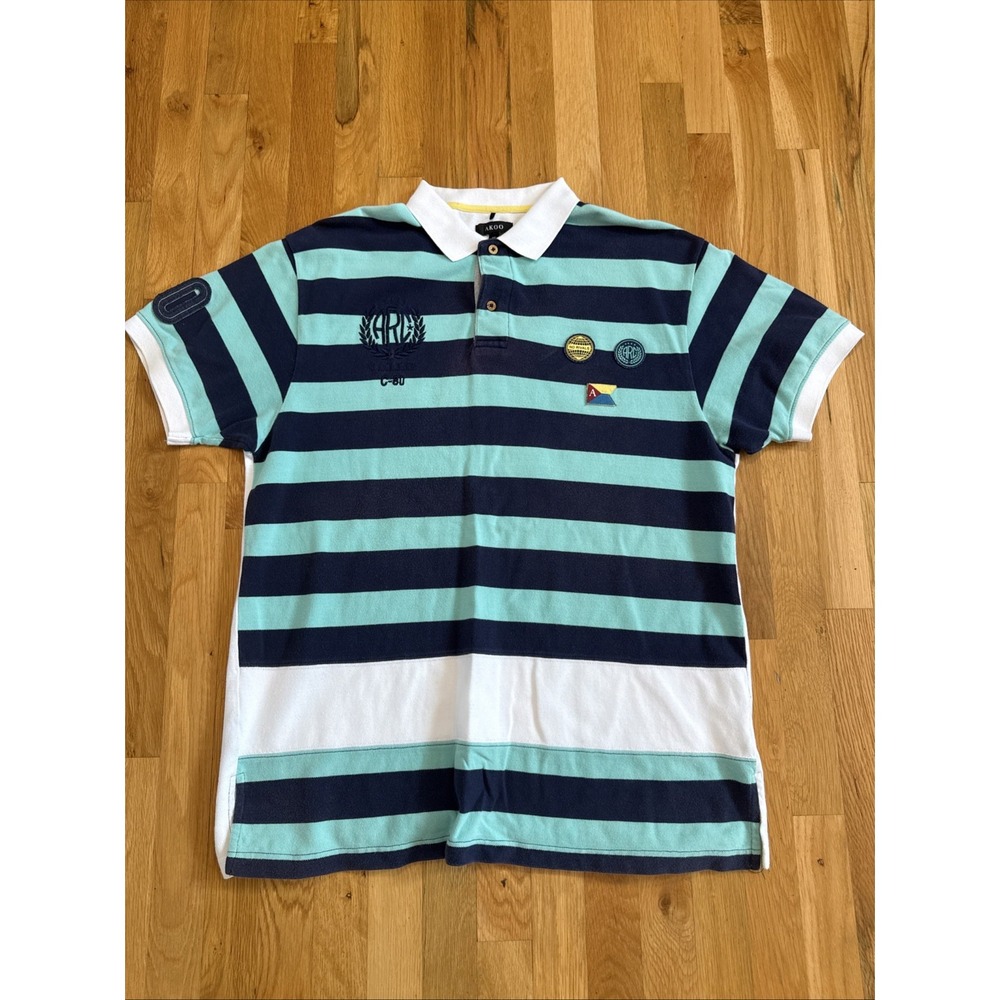 AKOO Shirt Mens 2XL Rugby Polo Blue/Green Football Short Sleeve Cotton